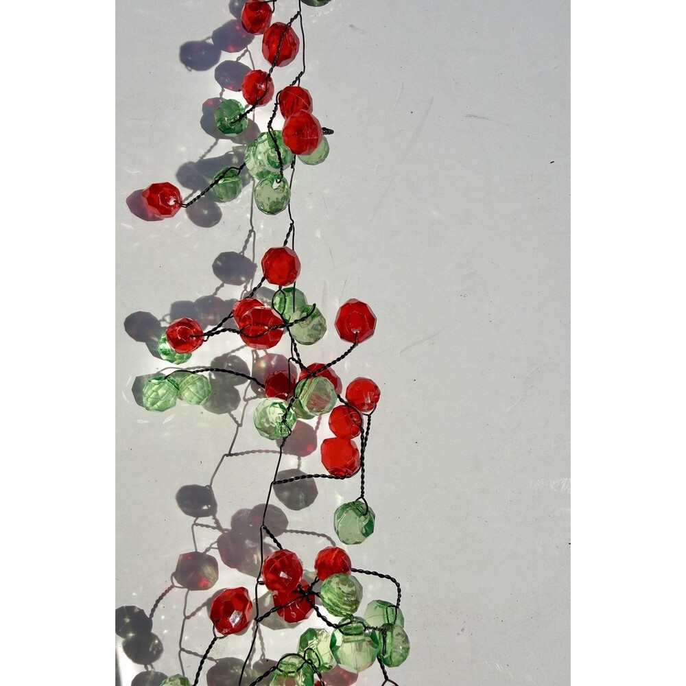 Lot Of Six Christmas Beaded Garlands 5ft Each Green And Red Plastic Wire